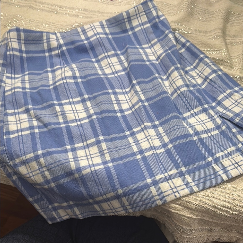 Wild Fable Blue and White Pleated Skater Mini Skirt